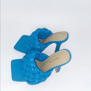 Aqua Blue Quilted Pattern Backless Mule